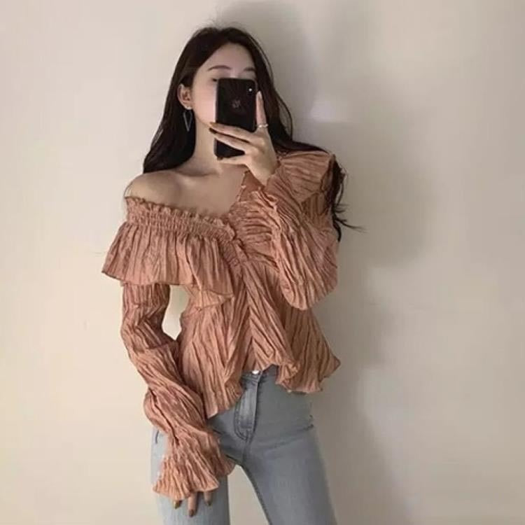 Irregular Ruffled Flared Sleeve Shirt With Ruffles