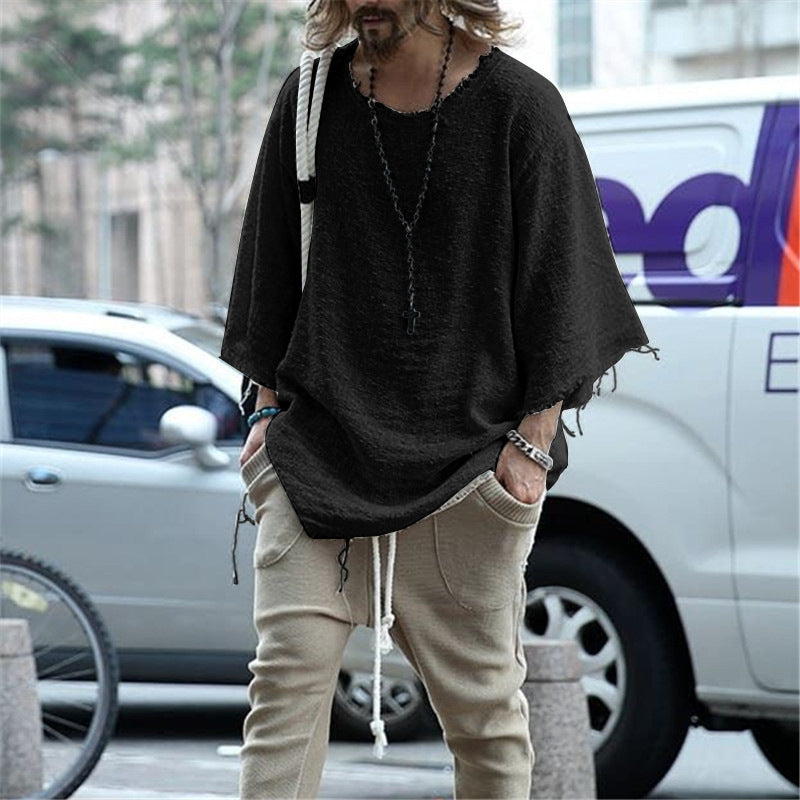 Long-sleeved Solid Color Top Trendy Loose T-shirt