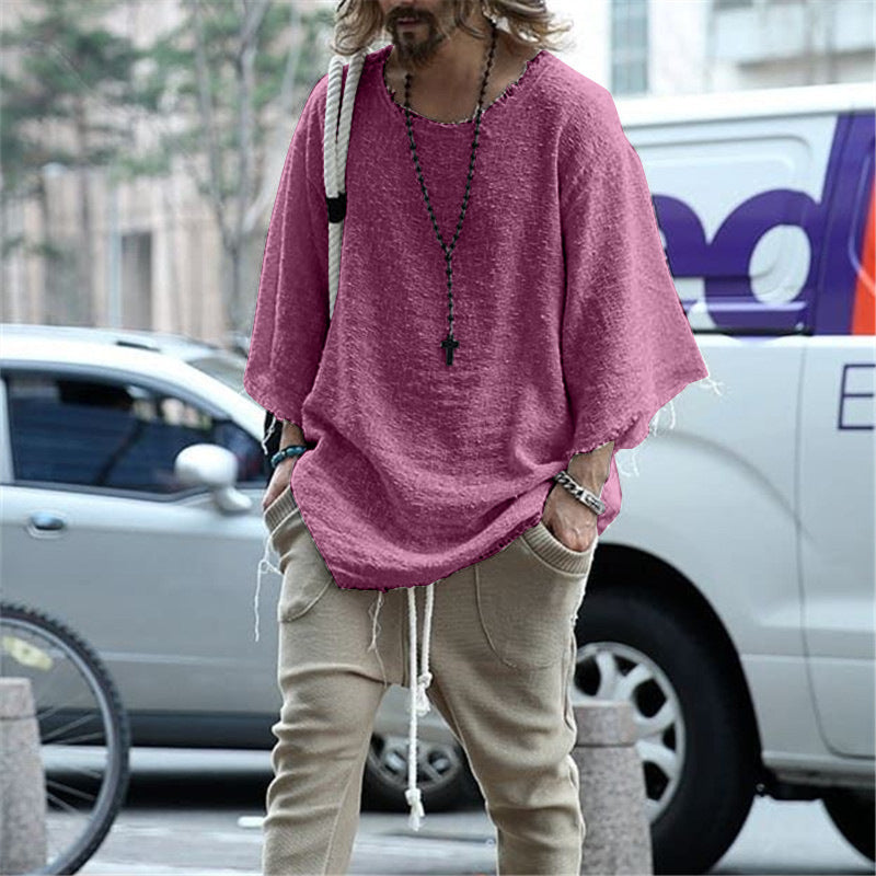 Long-sleeved Solid Color Top Trendy Loose T-shirt