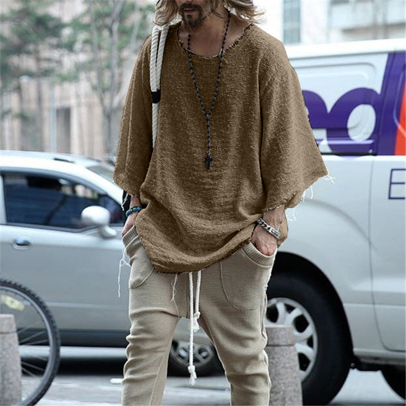 Long-sleeved Solid Color Top Trendy Loose T-shirt