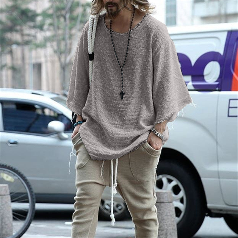 Long-sleeved Solid Color Top Trendy Loose T-shirt