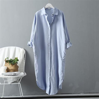 Long-Sleeved White Shirt Women'S Outer Wear Mid-Length Shirt Skirtt