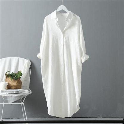 Long-Sleeved White Shirt Women'S Outer Wear Mid-Length Shirt Skirtt