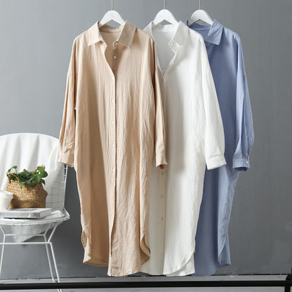 Chemise blanche à manches longues, vêtements d'extérieur pour femmes, chemise mi-longue, jupe