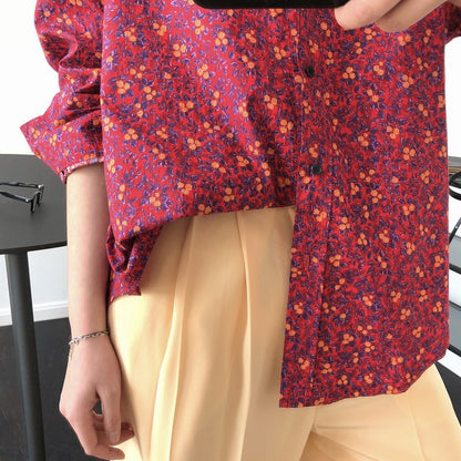 Loose all-match slim long sleeve printed shirt