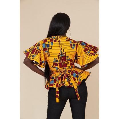 African Women's Digital Printed Short Sleeve Lace New Top