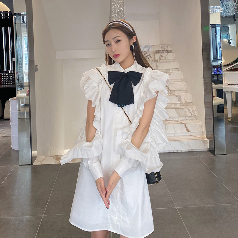 Ruffle Sleeve Shirt Skirt BOW White Dress