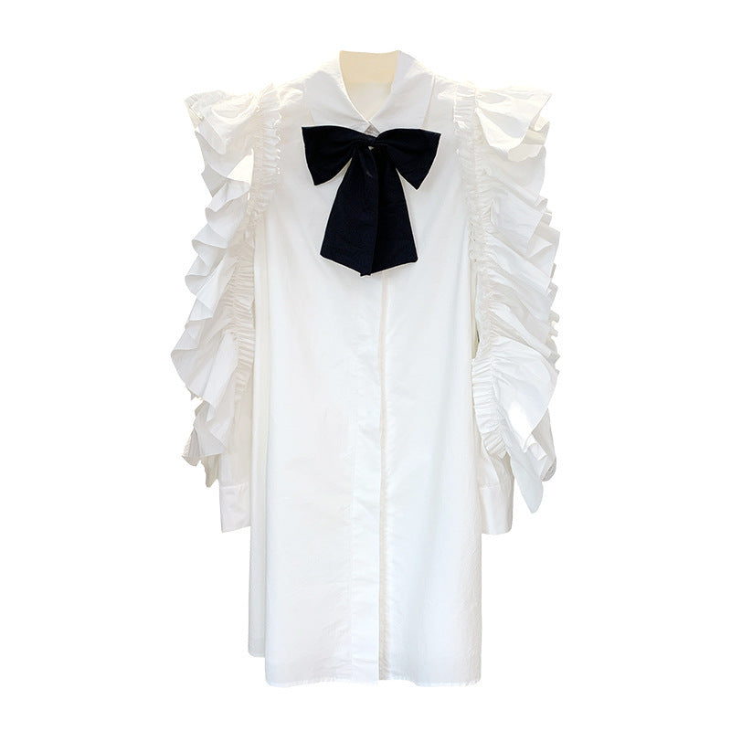 Jupe chemise à manches volantées BOW Robe blanche