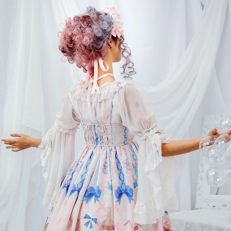 Chemisier transparent lolita d'été doux, manches évasées, haut Lolita Alice Girl, chemise B306