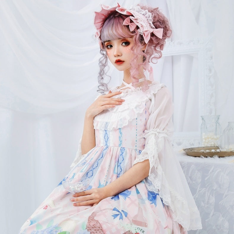 Chemisier transparent lolita d'été doux, manches évasées, haut Lolita Alice Girl, chemise B306