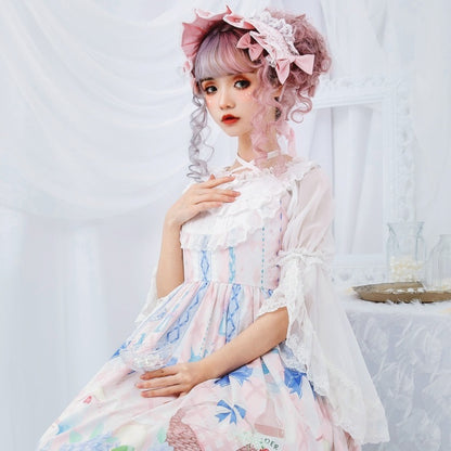 Sweet Summer lolita Sheer Blouse Flare Sleeve Lolita Top Alice Girl shirt B306