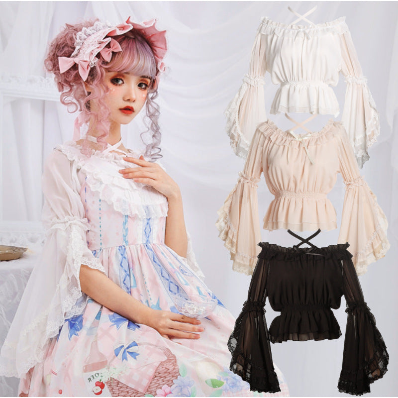 Chemisier transparent lolita d'été doux, manches évasées, haut Lolita Alice Girl, chemise B306