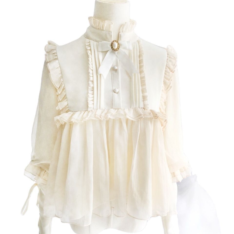 Chemise à manches d'agneau Lolita, broche papillon gratuite, chemise rétro élégante, haut intérieur Lolita