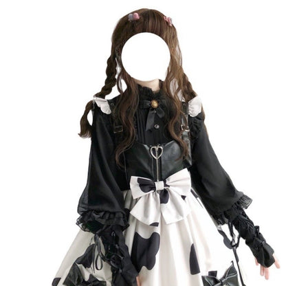 Chemise à manches d'agneau Lolita, broche papillon gratuite, chemise rétro élégante, haut intérieur Lolita