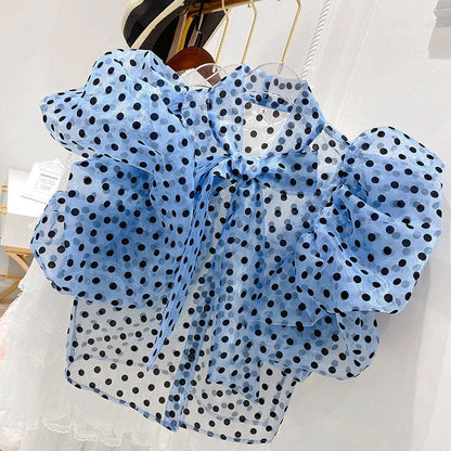 Korean Temperament Polka Dot Ruffled Puff Sleeve Lining