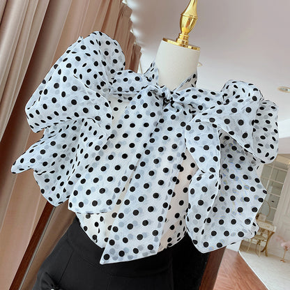 Korean Temperament Polka Dot Ruffled Puff Sleeve Lining