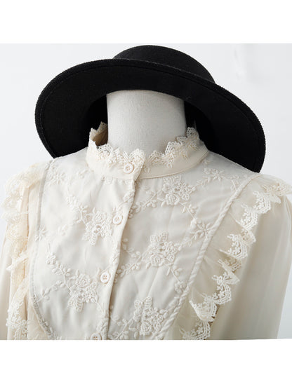 Chemise brodée en dentelle vintage pour vêtements d'extérieur