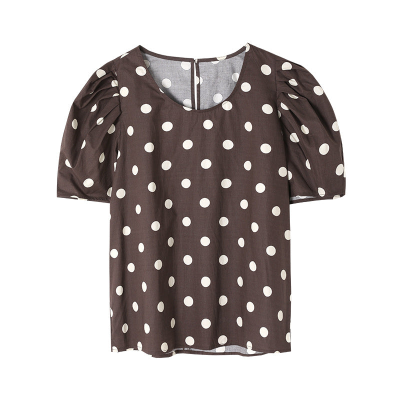 Short-sleeved Female Polka Dot Floral Korean Style Age-reducing Shirt Loose Puff Sleeves