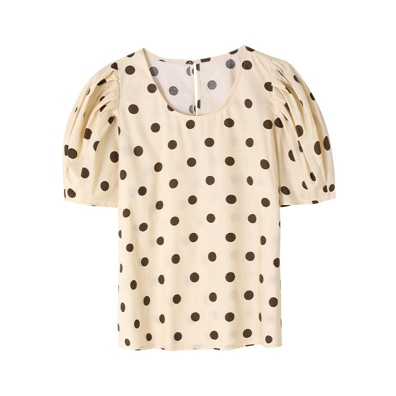 Short-sleeved Female Polka Dot Floral Korean Style Age-reducing Shirt Loose Puff Sleeves