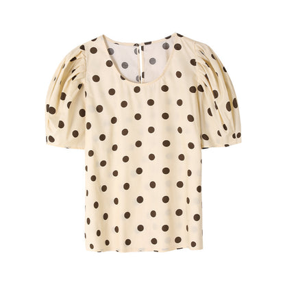 Short-sleeved Female Polka Dot Floral Korean Style Age-reducing Shirt Loose Puff Sleeves