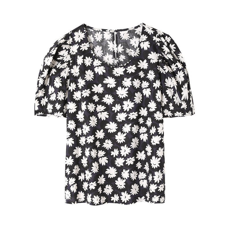 Short-sleeved Female Polka Dot Floral Korean Style Age-reducing Shirt Loose Puff Sleeves