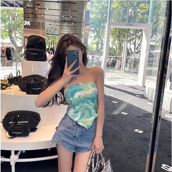 Retro Print Tube Top Women Summer New Cashew Flower