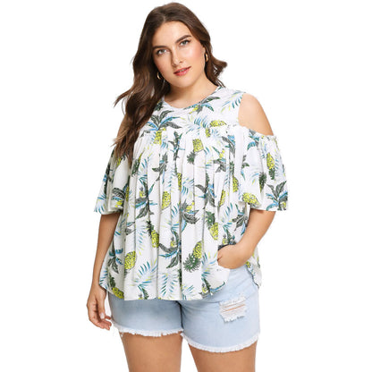 Women's Summer T-shirt Loose Strapless Short Sleeves