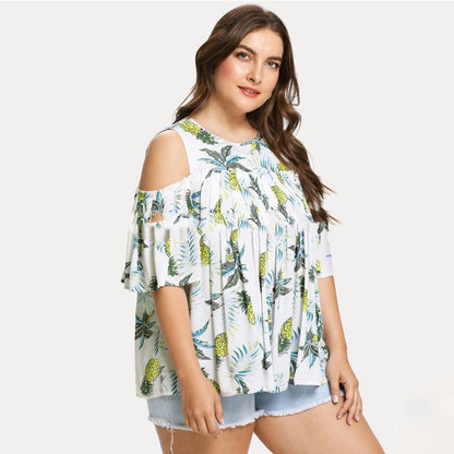 Women's Summer T-shirt Loose Strapless Short Sleeves