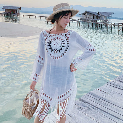 Pure Color Hollow Loose Retro Dress Summer Women