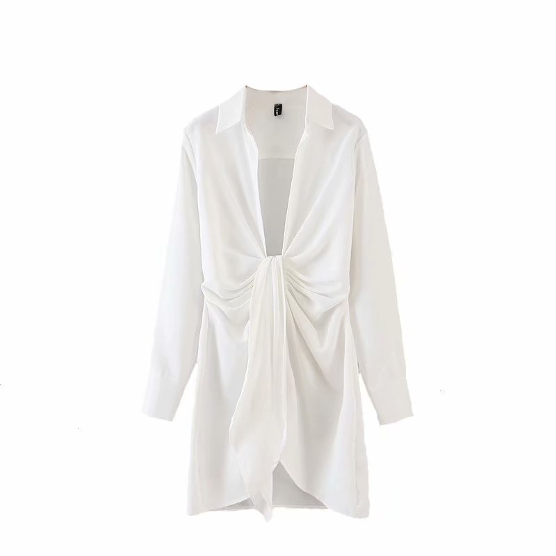 Robe chemise blanche à manches longues Robe jupe courte