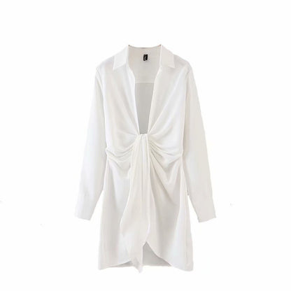 Robe chemise blanche à manches longues Robe jupe courte