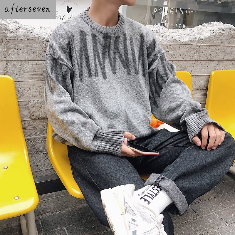 White Spray-dyed Loose Pullover Sweater Early Autumn