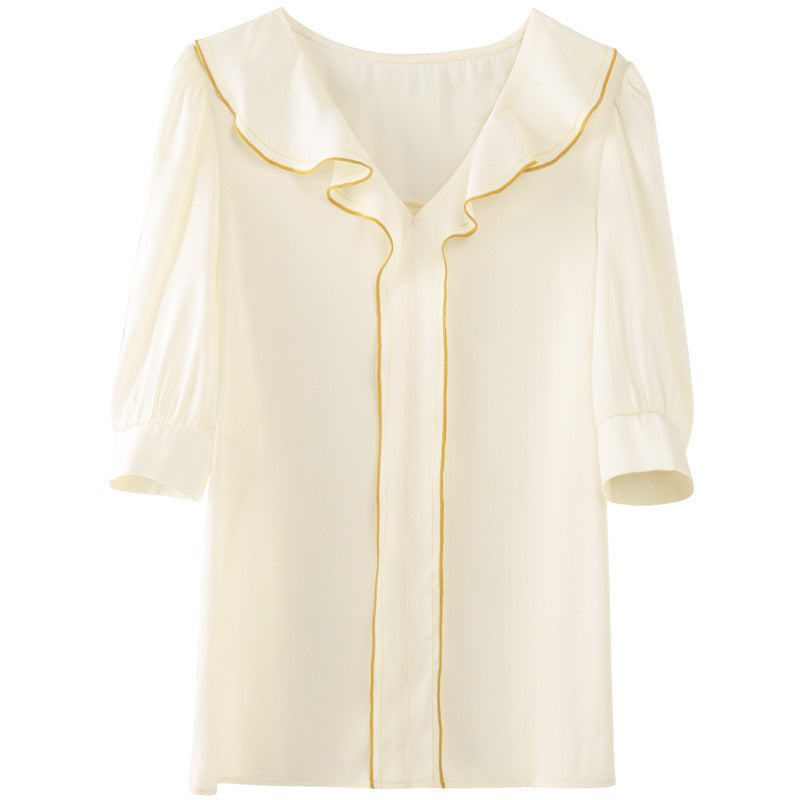 Summer New Style Korean Short-Sleeved Ruffled Blouse Women