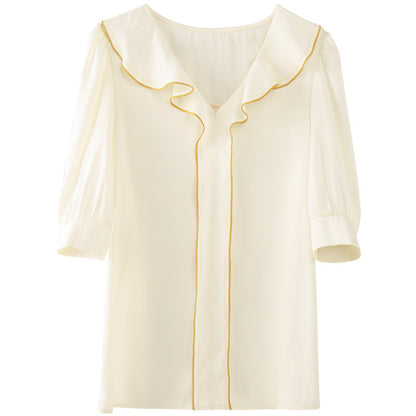 Summer New Style Korean Short-Sleeved Ruffled Blouse Women