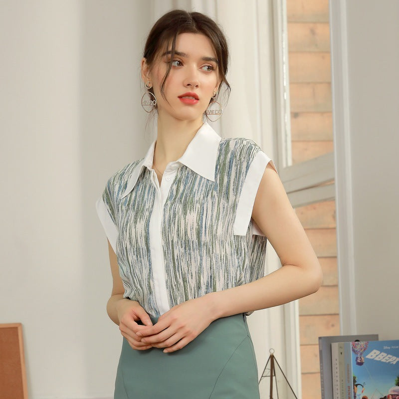 Women's Raindrop Print Sleeveless Chiffon Shirt