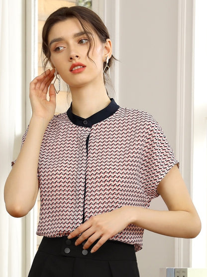 Chemise en mousseline de soie imprimée à la mode pour femmes, haut d'été à manches courtes, Style fin