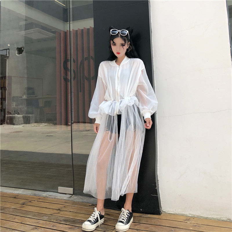 Mid-length mesh gown jacket sunscreen thin cardigan