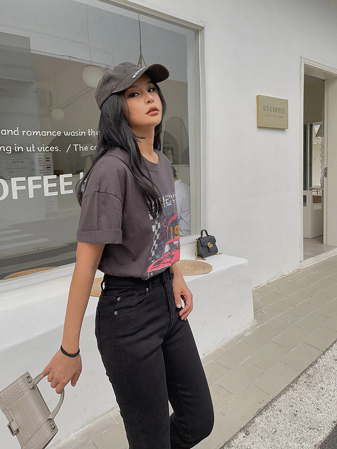 Cool Girl American Street Shooting Vieux T-shirt imprimé de course rétro