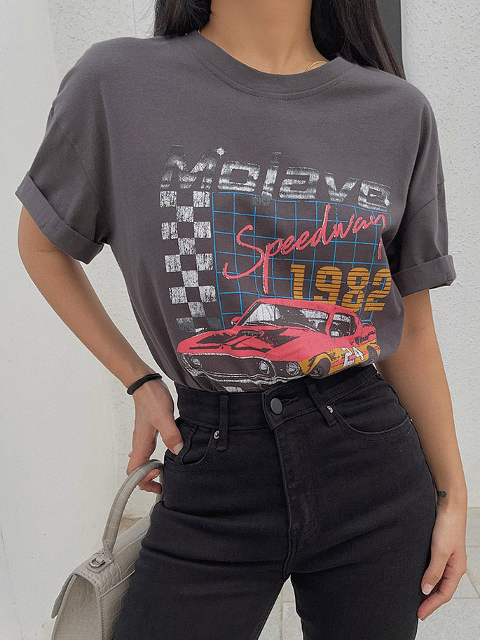 Cool Girl American Street Shooting Vieux T-shirt imprimé de course rétro