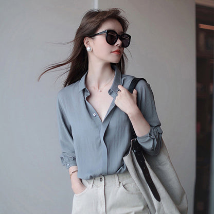 Japanese Style Lapel Shirt Female Design Sense Niche Hong Kong Style Loose And Thin Temperament Shirt