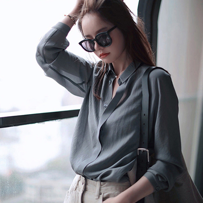 Japanese Style Lapel Shirt Female Design Sense Niche Hong Kong Style Loose And Thin Temperament Shirt