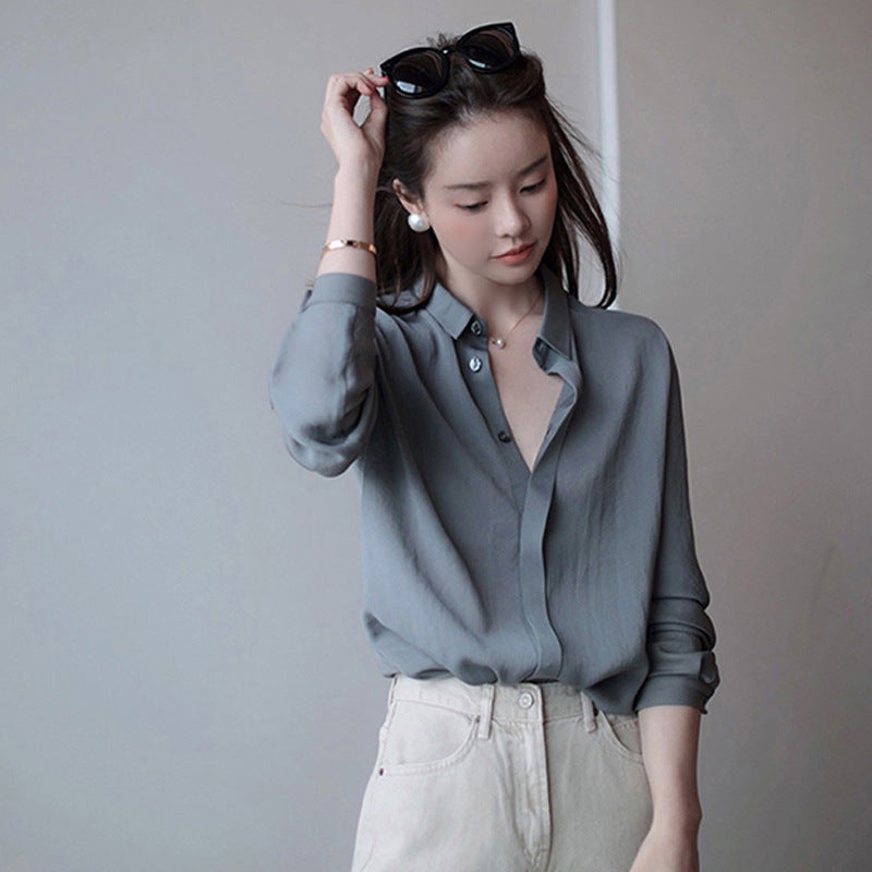 Japanese Style Lapel Shirt Female Design Sense Niche Hong Kong Style Loose And Thin Temperament Shirt