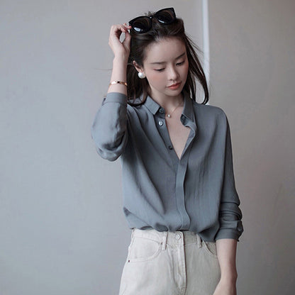 Japanese Style Lapel Shirt Female Design Sense Niche Hong Kong Style Loose And Thin Temperament Shirt