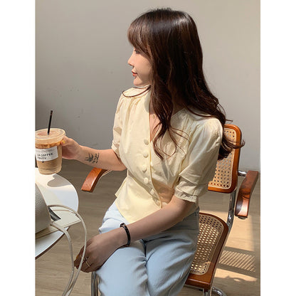 Summer New Style Korean Design Puff Sleeve Short Blouse Women