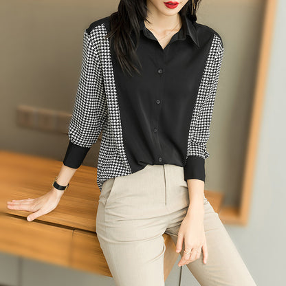 Spring New Style Black Shirt Long-sleeved Ladies Chiffon Shirt Top