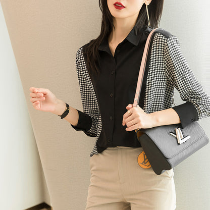 Spring New Style Black Shirt Long-sleeved Ladies Chiffon Shirt Top