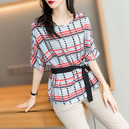 Women's Short-sleeved Chiffon Shirt Top Ladies