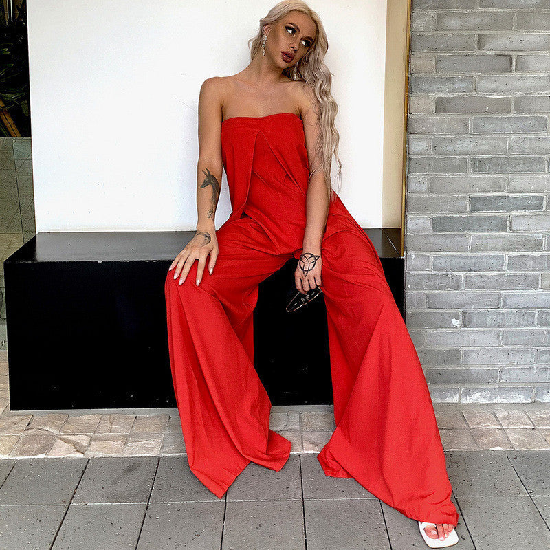 High-rise Loose Wide-leg Pants And High-waisted Trousers Jumpsuit