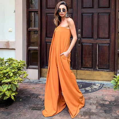 High-rise Loose Wide-leg Pants And High-waisted Trousers Jumpsuit