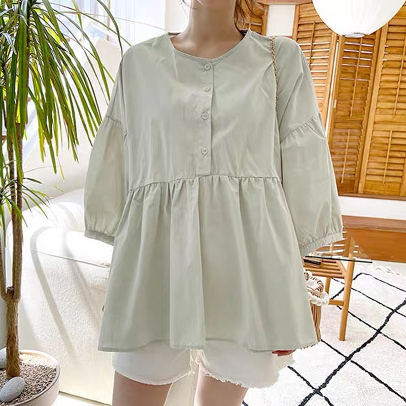 Summer New Loose And Thin Solid Color Cotton Shirt